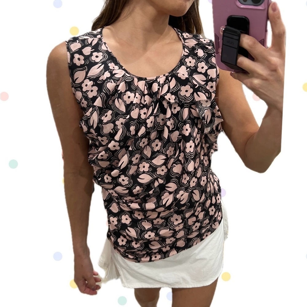 Nina Ricci Pink and Black Floral Blouse 36 silk